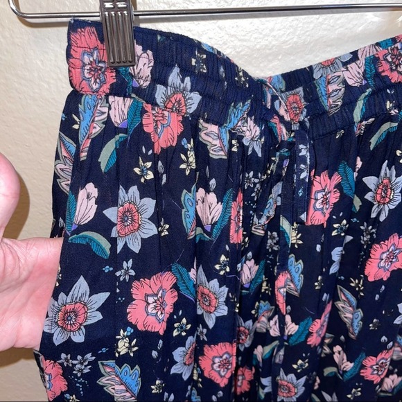 NWT RAGA Navy & Pink Floral Boho Palazzo Elastic Waist Pant Small - Picture 11 of 12
